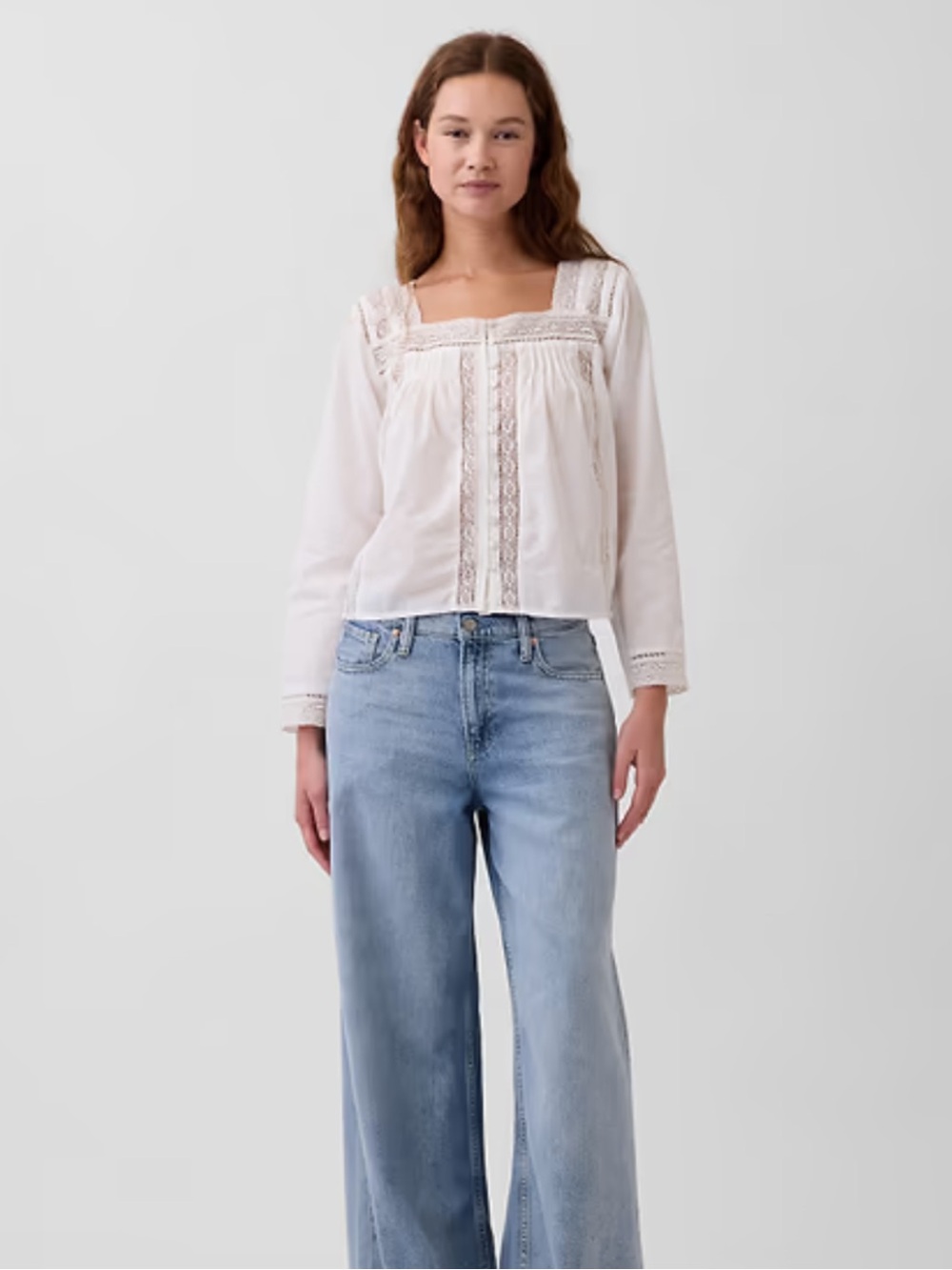 GAP Lace Trim Square Neck Top